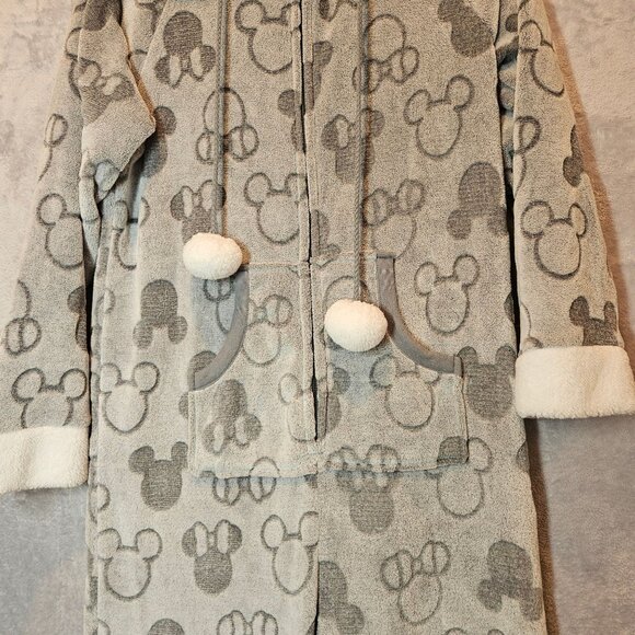 Disney Mickey Mouse Hooded Womens Large One piece Pajamas Hood Ears Pom-Poms Zip - Picture 7 of 13